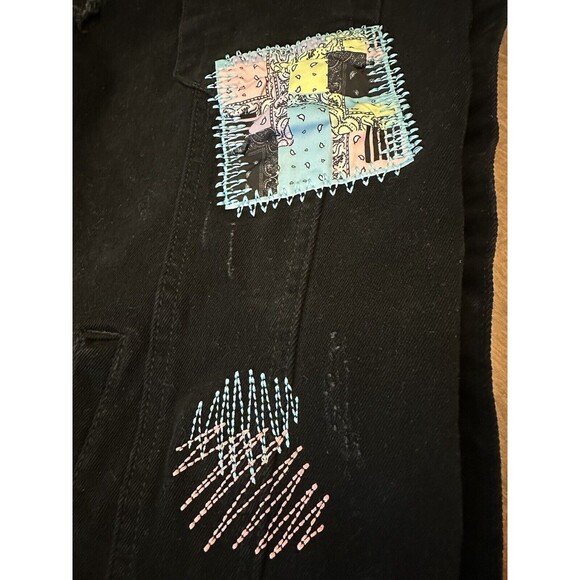 Blac Leaf Vest Men’s Paisley Twill Distressed Embroidered Rave Large Black Vest - Picture 11 of 14